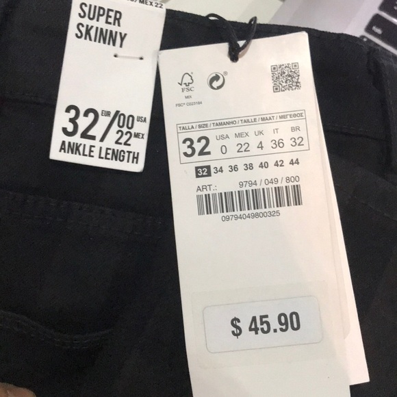 ZARA STRIPED SUPER SKINNY DISTRESSED JEANS BLACK - Picture 8 of 8